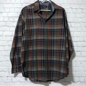 Roundtree & Yorke Green and Brown Casual Button Down Shirt